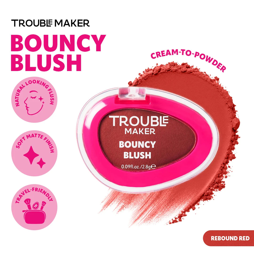 Trouble Maker Bouncy Blush Stain Rebound Red 4pc Set + 1 Full Size Product Worth 25% Value Free
