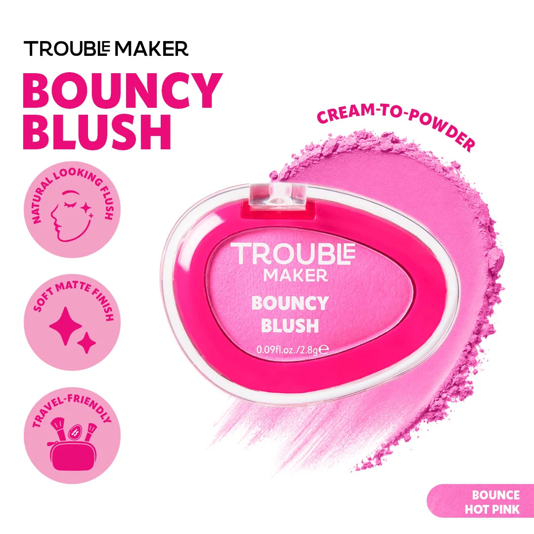 Trouble Maker Bouncy Blush Stain Bounce Hot Pink 4pc Set + 1 Full Size Product Worth 25% Value Free