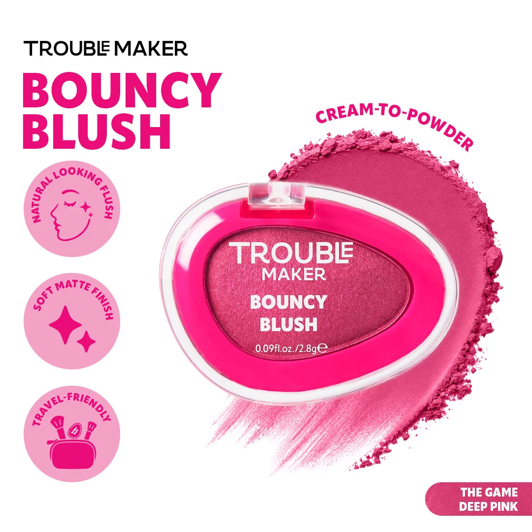 Trouble Maker Bouncy Blush Stain The Game Deep Pink 4pc Set + 1 Full Size Product Worth 25% Value Free
