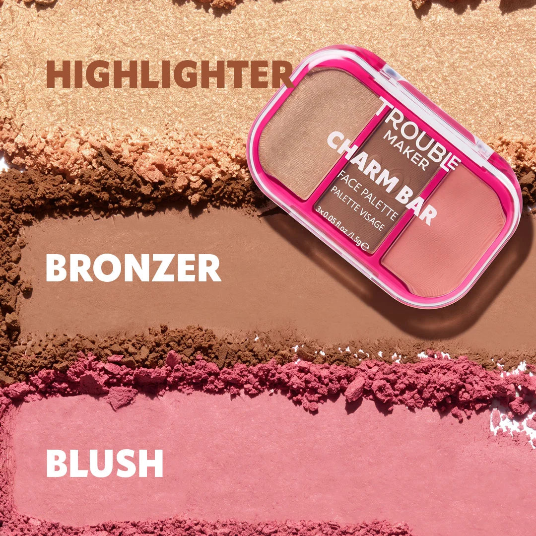 Trouble Maker Charm Bar Face Trio Palette Good Luck 4pc Set + 1 Full Size Product Worth 25% Value Free