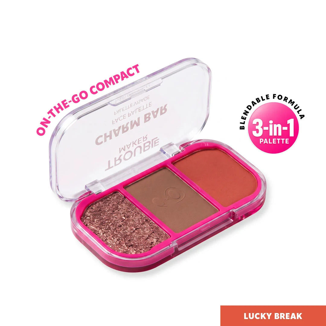 Trouble Maker Charm Bar Face Trio Palette Lucky Break 4pc Set + 1 Full Size Product Worth 25% Value Free