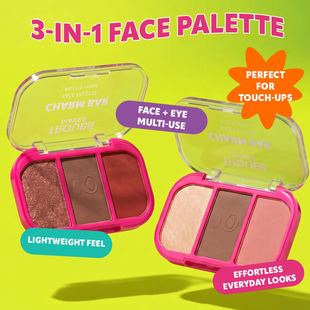Trouble Maker Charm Bar Face Trio Palette Lucky Break 4pc Set + 1 Full Size Product Worth 25% Value Free