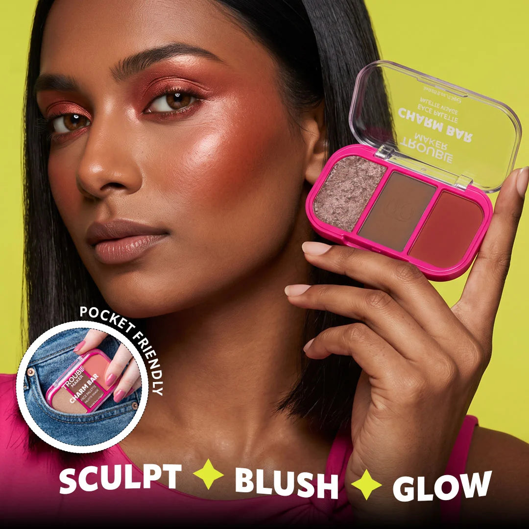 Trouble Maker Charm Bar Face Trio Palette Lucky Break 4pc Set + 1 Full Size Product Worth 25% Value Free