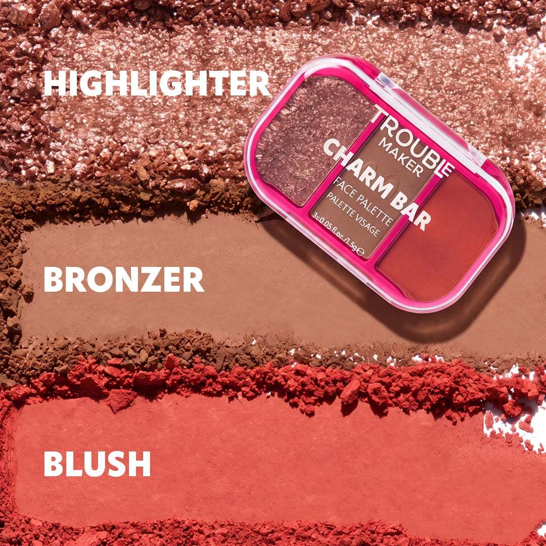Trouble Maker Charm Bar Face Trio Palette Lucky Break 4pc Set + 1 Full Size Product Worth 25% Value Free
