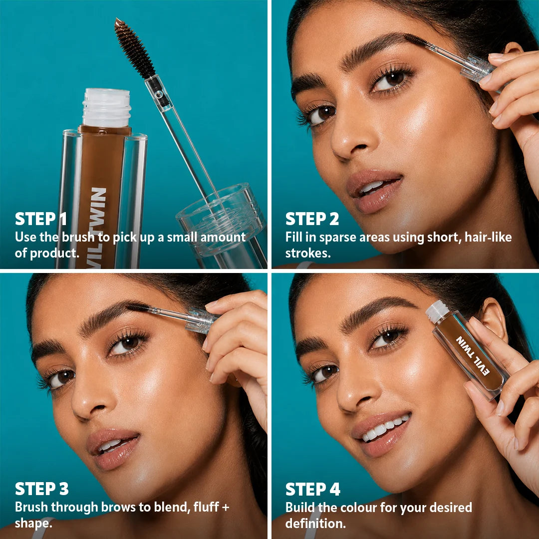 Trouble Maker Evil Twin Tinted Brow Gel Soft Black 4pc Set + 1 Full Size Product Worth 25% Value Free