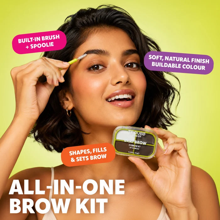 Trouble Maker Brat Brow Kit Dark Brown 4pc Set + 1 Full Size Product Worth 25% Value Free