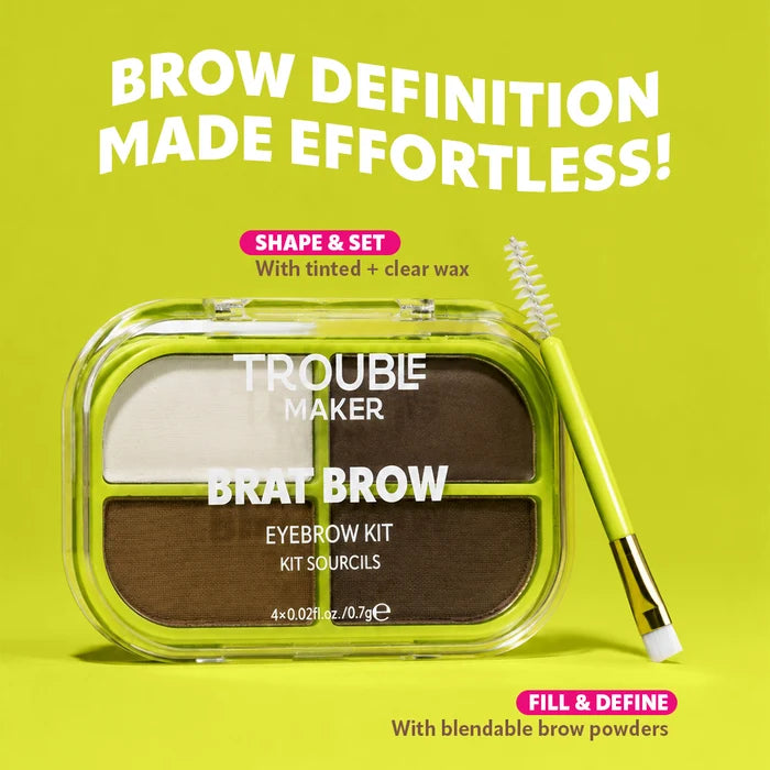 Trouble Maker Brat Brow Kit Dark Brown 4pc Set + 1 Full Size Product Worth 25% Value Free