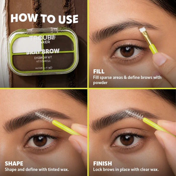 Trouble Maker Brat Brow Kit Dark Brown 4pc Set + 1 Full Size Product Worth 25% Value Free