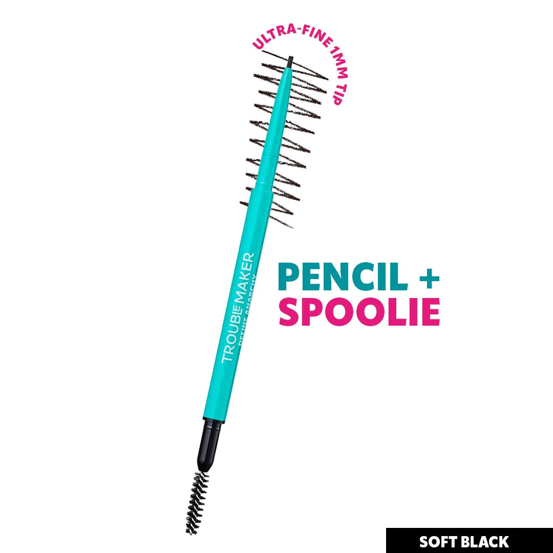 Trouble Maker Define Anarchy Micro Brow Pencil Soft Black 4pc Set + 1 Full Size Product Worth 25% Value Free