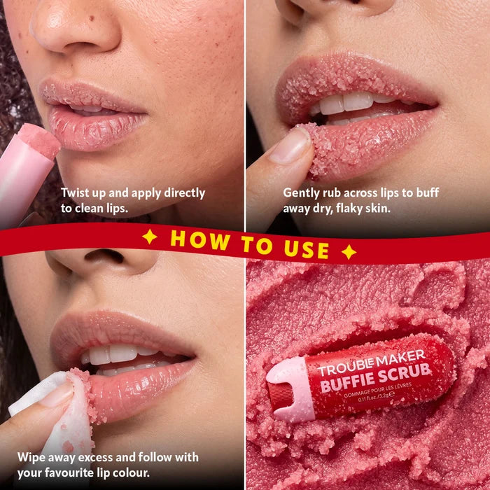 Trouble Maker Buffie Sugar Lip Scrub 4pc Set + 1 Full Size Product Worth 25% Value Free