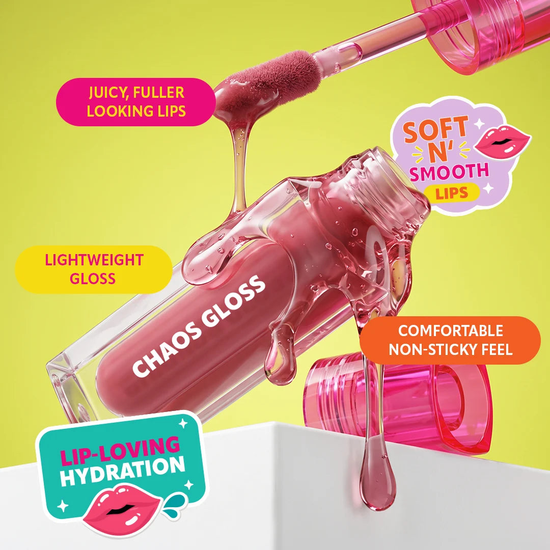 Trouble Maker Chaos Gloss Lipgloss Hula Hoop Deep Berry 4pc Set + 1 Full Size Product Worth 25% Value Free