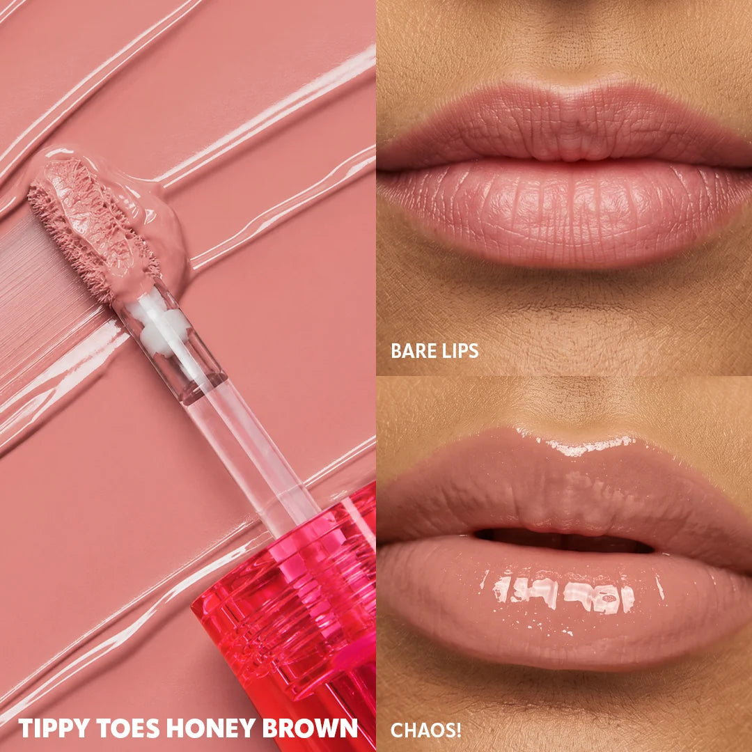 Trouble Maker Chaos Gloss Lipgloss Tippy Toes Honey Brown 4pc Set + 1 Full Size Product Worth 25% Value Free