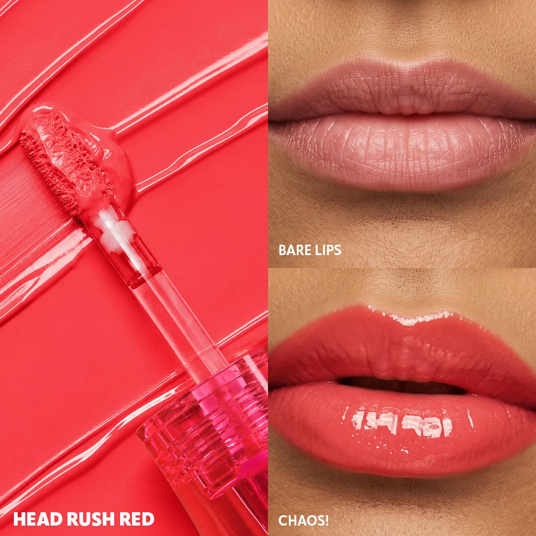 Trouble Maker Chaos Gloss Lipgloss Head Rush Red 4pc Set + 1 Full Size Product Worth 25% Value Free