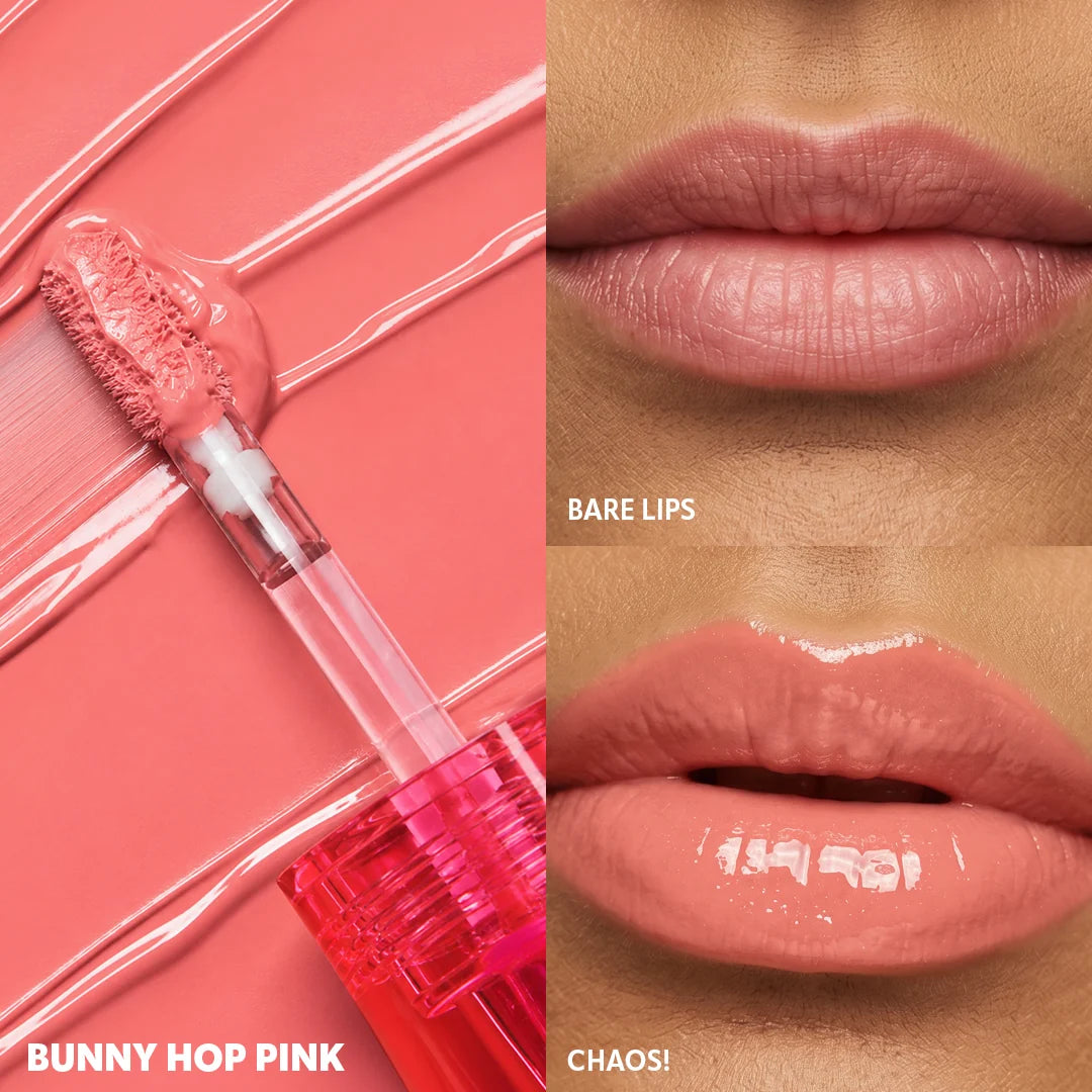 Trouble Maker Chaos Gloss Lipgloss Bunny Hop Pink 4pc Set + 1 Full Size Product Worth 25% Value Free