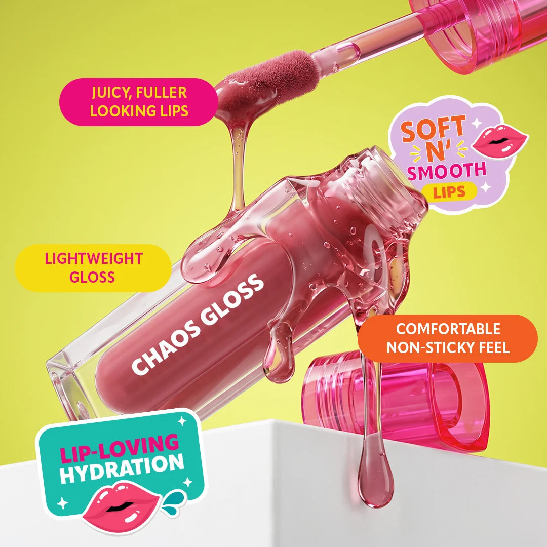 Trouble Maker Chaos Gloss Lipgloss Joy Ride Nude 4pc Set + 1 Full Size Product Worth 25% Value Free