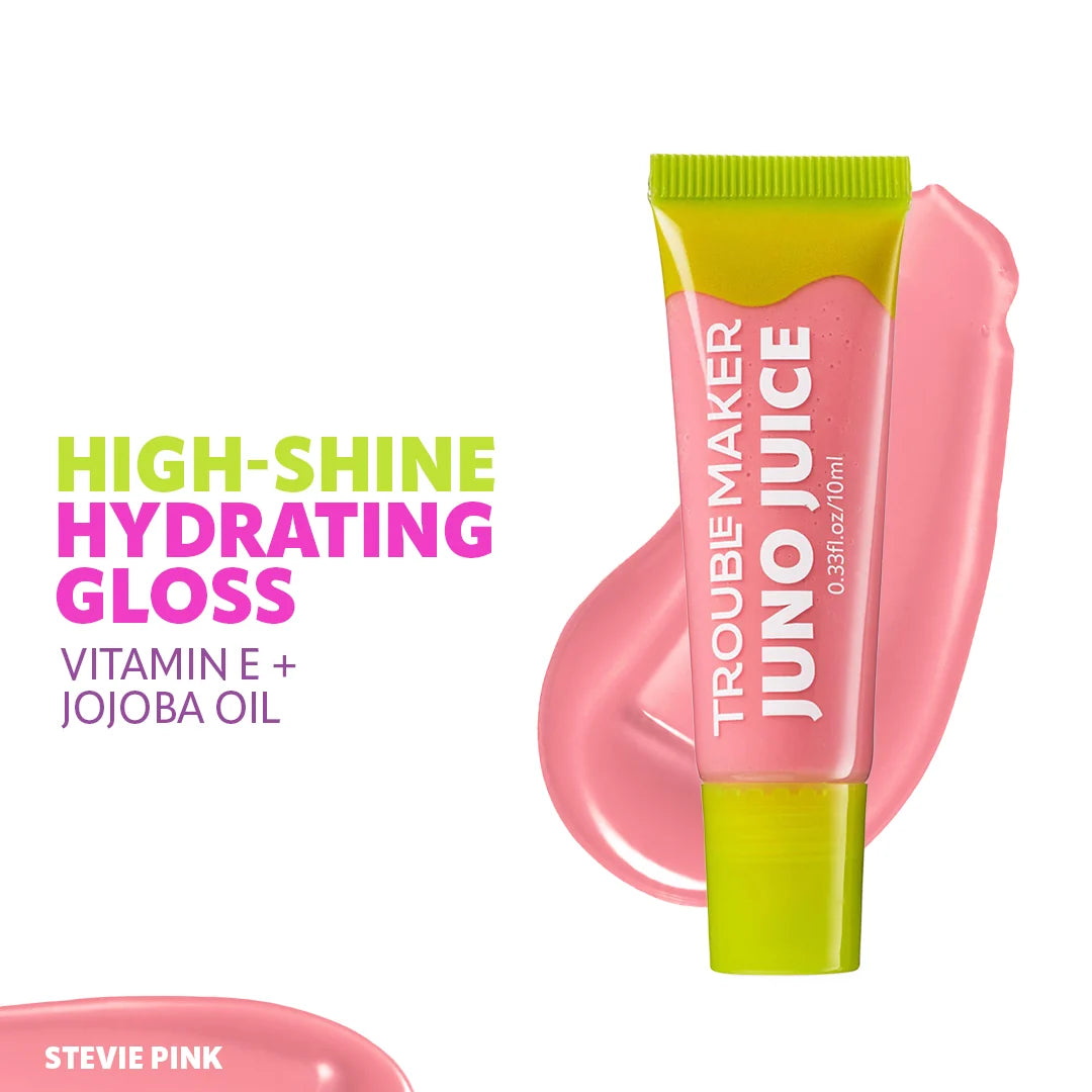 Trouble Maker Juno Juice Lipgloss Stevie Pink 4pc Set + 1 Full Size Product Worth 25% Value Free