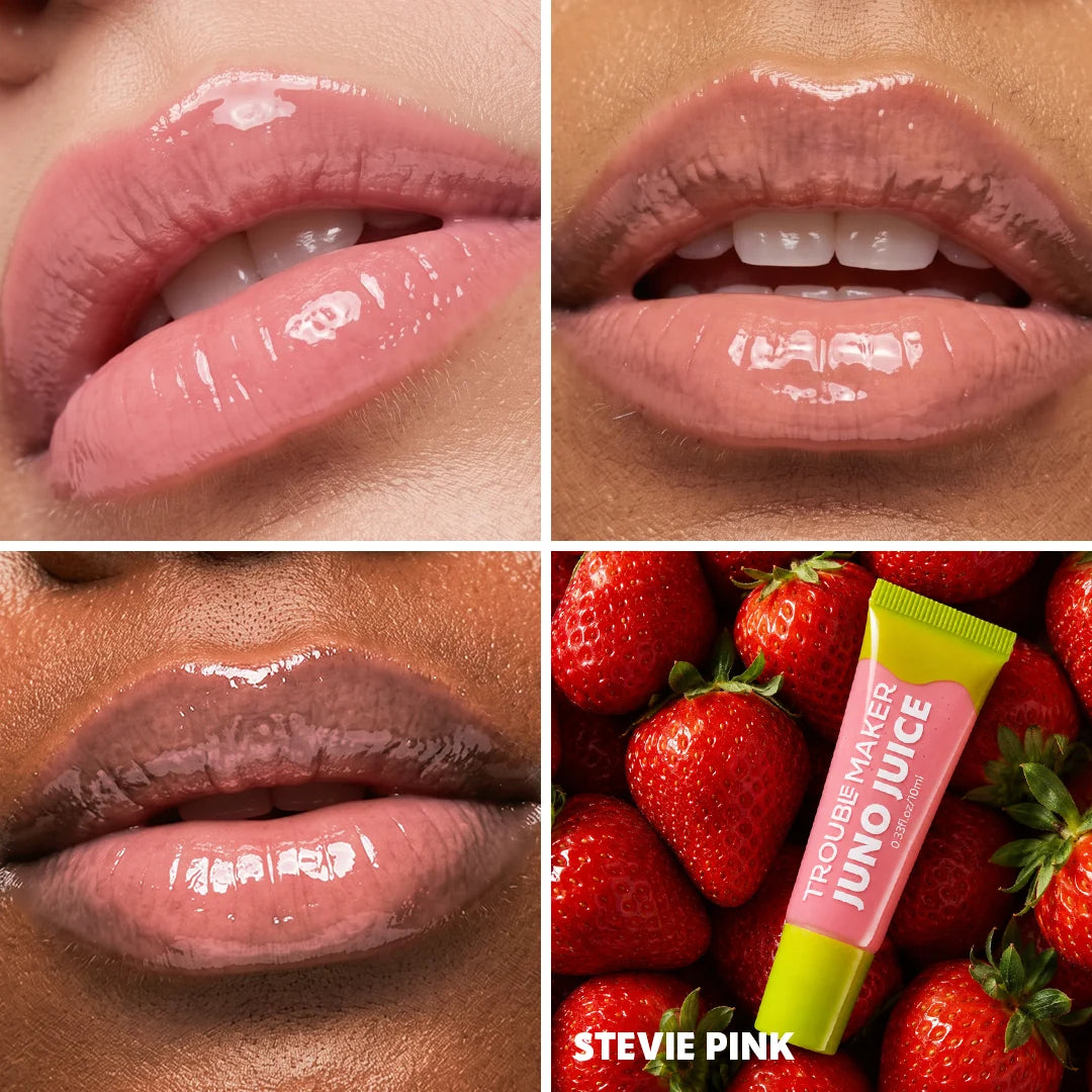 Trouble Maker Juno Juice Lipgloss Stevie Pink 4pc Set + 1 Full Size Product Worth 25% Value Free