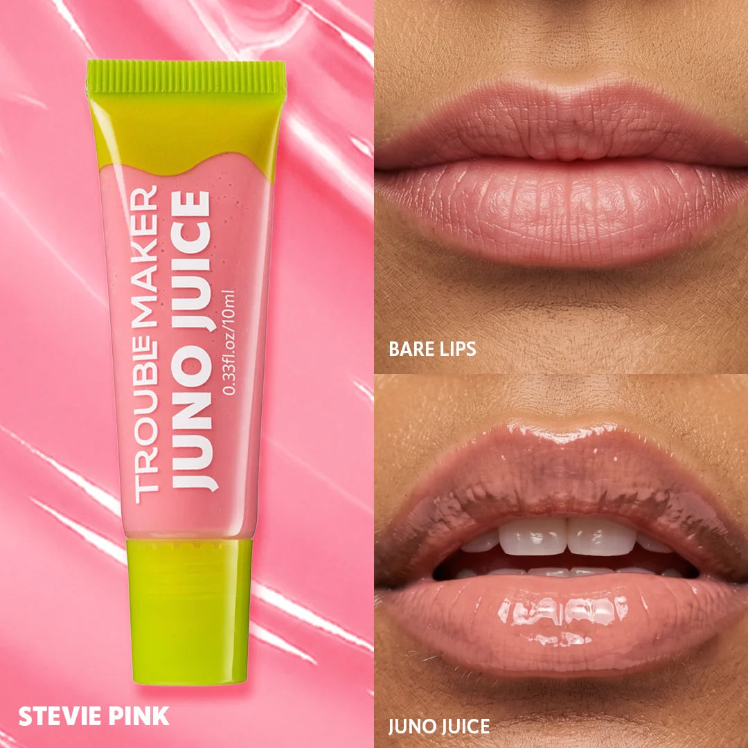 Trouble Maker Juno Juice Lipgloss Stevie Pink 4pc Set + 1 Full Size Product Worth 25% Value Free