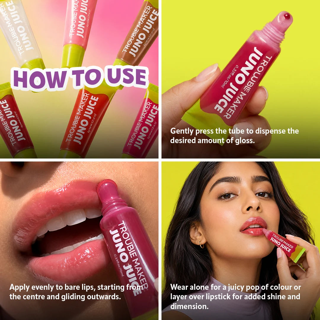 Trouble Maker Juno Juice Lipgloss Stevie Pink 4pc Set + 1 Full Size Product Worth 25% Value Free