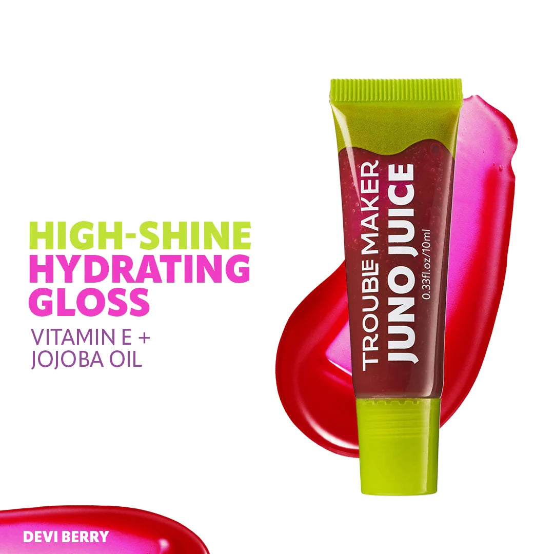 Trouble Maker Juno Juice Lipgloss Devi Berry 4pc Set + 1 Full Size Product Worth 25% Value Free