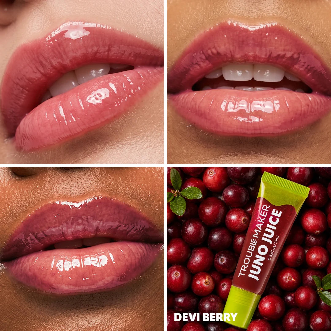 Trouble Maker Juno Juice Lipgloss Devi Berry 4pc Set + 1 Full Size Product Worth 25% Value Free