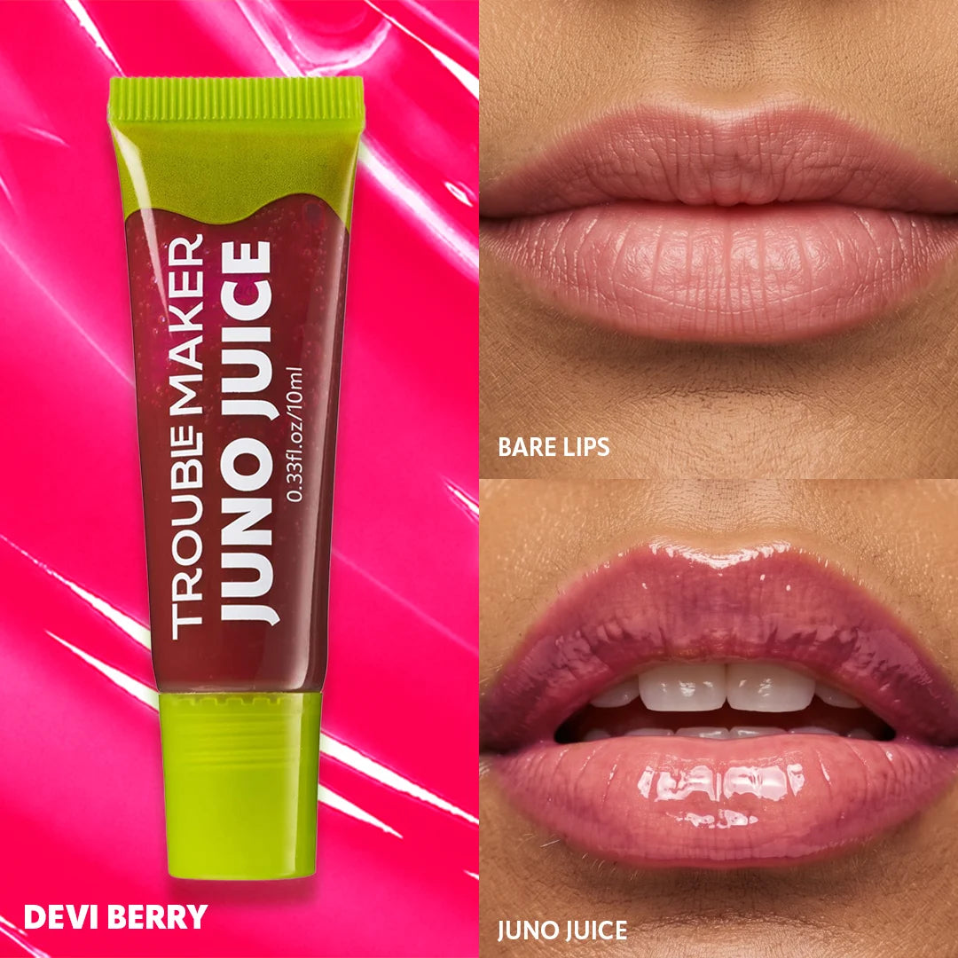 Trouble Maker Juno Juice Lipgloss Devi Berry 4pc Set + 1 Full Size Product Worth 25% Value Free