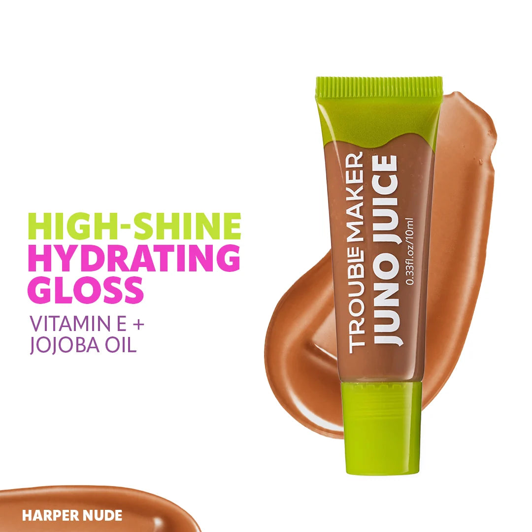 Trouble Maker Juno Juice Lipgloss Harper Nude 4pc Set + 1 Full Size Product Worth 25% Value Free
