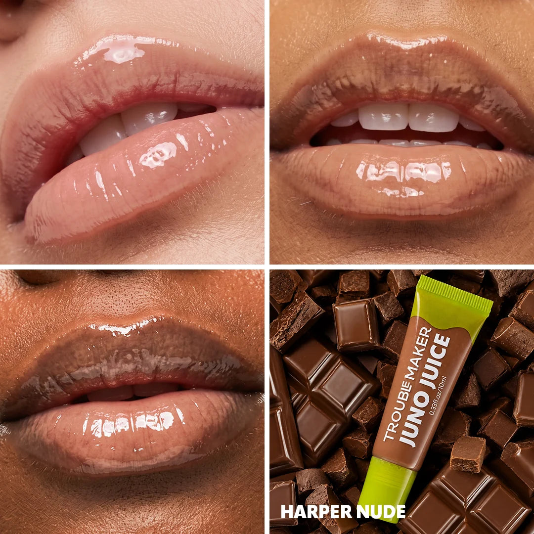 Trouble Maker Juno Juice Lipgloss Harper Nude 4pc Set + 1 Full Size Product Worth 25% Value Free