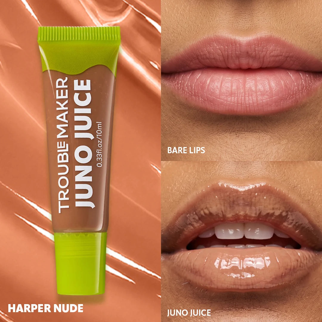 Trouble Maker Juno Juice Lipgloss Harper Nude 4pc Set + 1 Full Size Product Worth 25% Value Free