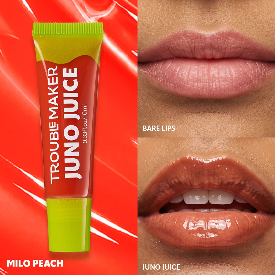 Trouble Maker Juno Juice Lipgloss Milo Peach 4pc Set + 1 Full Size Product Worth 25% Value Free