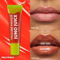 Trouble Maker Juno Juice Lipgloss Milo Peach 4pc Set + 1 Full Size Product Worth 25% Value Free