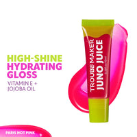 Trouble Maker Juno Juice Lipgloss Paris Hot Pink 4pc Set + 1 Full Size Product Worth 25% Value Free