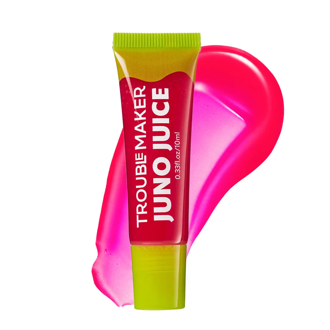 Trouble Maker Juno Juice Lipgloss Paris Hot Pink 4pc Set + 1 Full Size Product Worth 25% Value Free