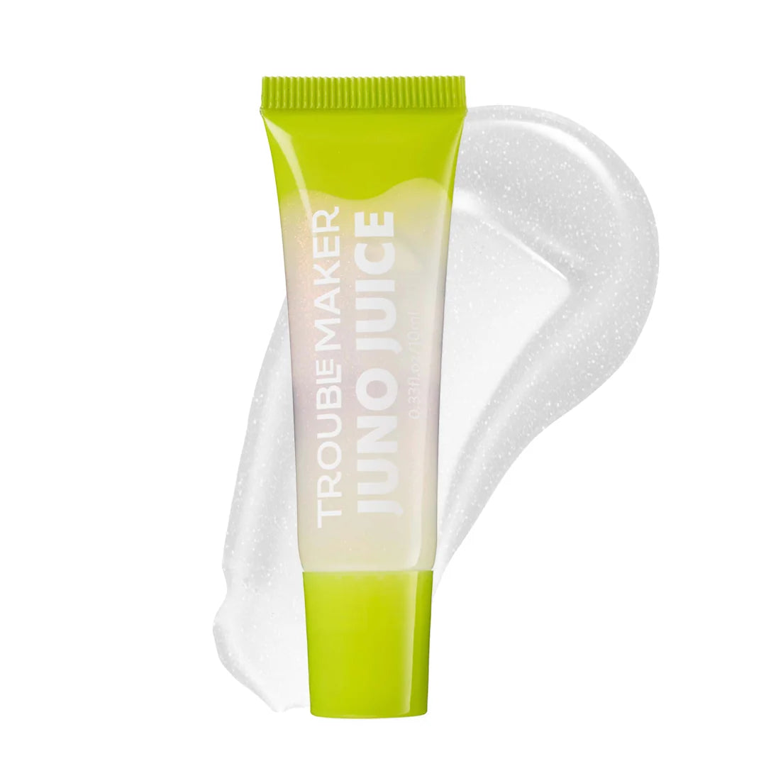 Trouble Maker Juno Juice Lipgloss Casper Clear Shimmer 4pc Set + 1 Full Size Product Worth 25% Value Free