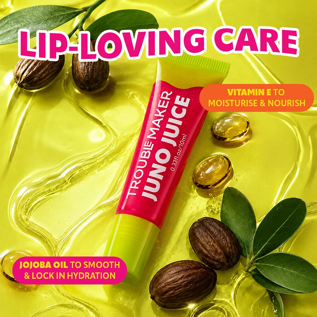 Trouble Maker Juno Juice Lipgloss Casper Clear Shimmer 4pc Set + 1 Full Size Product Worth 25% Value Free