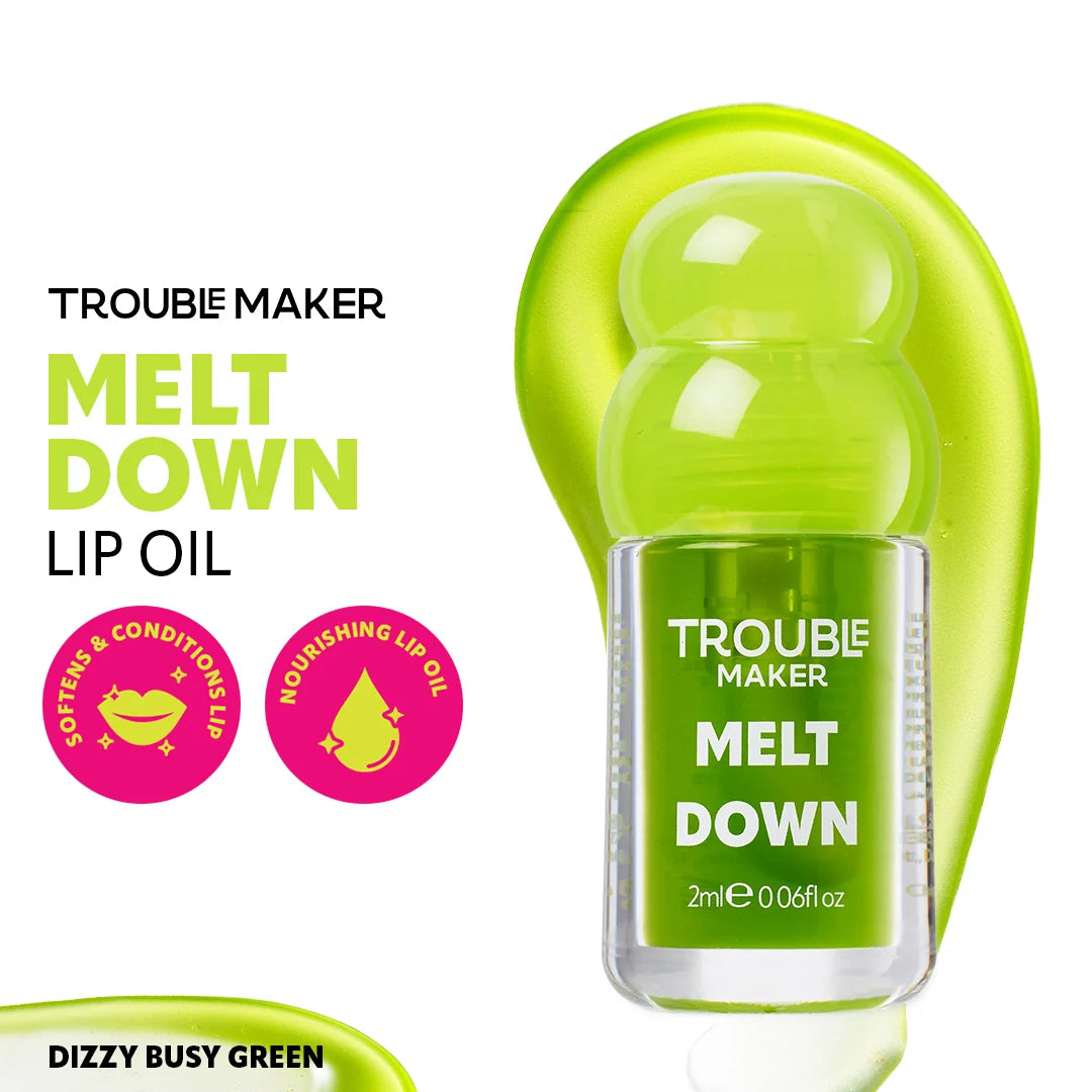 Trouble Maker Melt Down Lip Oil Dizzy Busy Green 4pc Set + 1 Full Size Product Worth 25% Value Free
