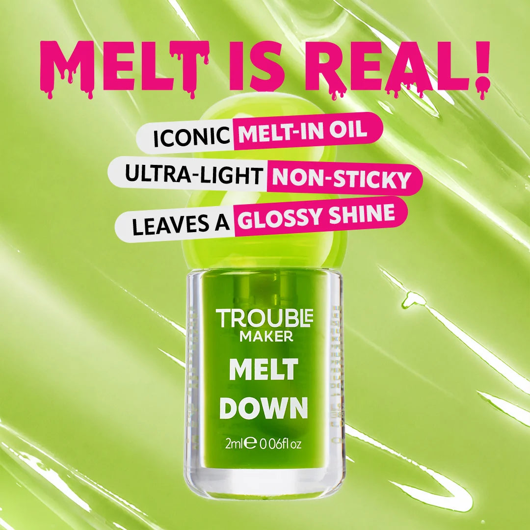 Trouble Maker Melt Down Lip Oil Dizzy Busy Green 4pc Set + 1 Full Size Product Worth 25% Value Free