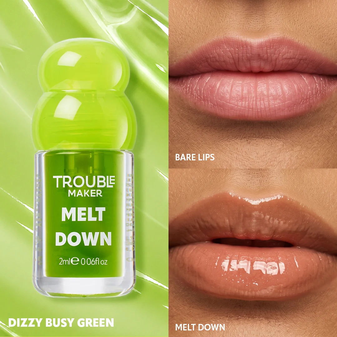 Trouble Maker Melt Down Lip Oil Dizzy Busy Green 4pc Set + 1 Full Size Product Worth 25% Value Free