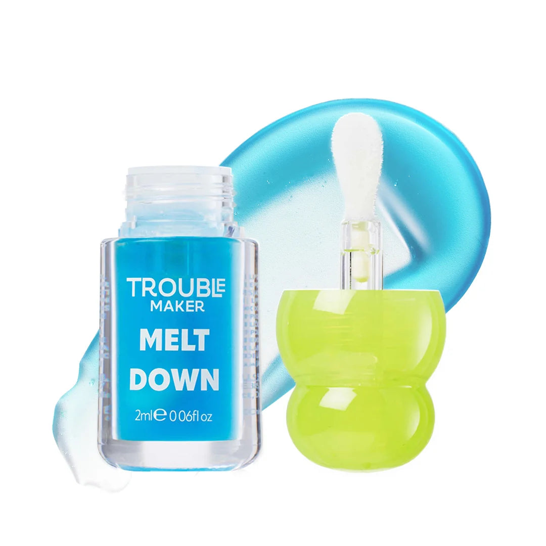Trouble Maker Melt Down Lip Oil What a Melt Blue 4pc Set + 1 Full Size Product Worth 25% Value Free