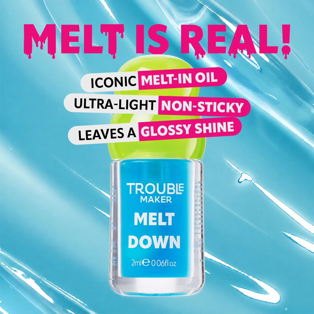 Trouble Maker Melt Down Lip Oil What a Melt Blue 4pc Set + 1 Full Size Product Worth 25% Value Free