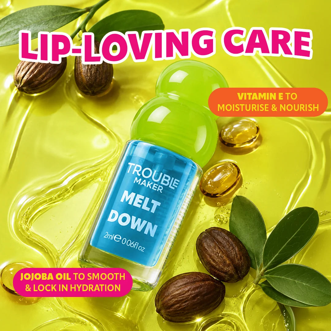 Trouble Maker Melt Down Lip Oil What a Melt Blue 4pc Set + 1 Full Size Product Worth 25% Value Free