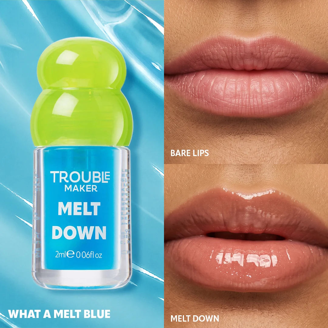 Trouble Maker Melt Down Lip Oil What a Melt Blue 4pc Set + 1 Full Size Product Worth 25% Value Free