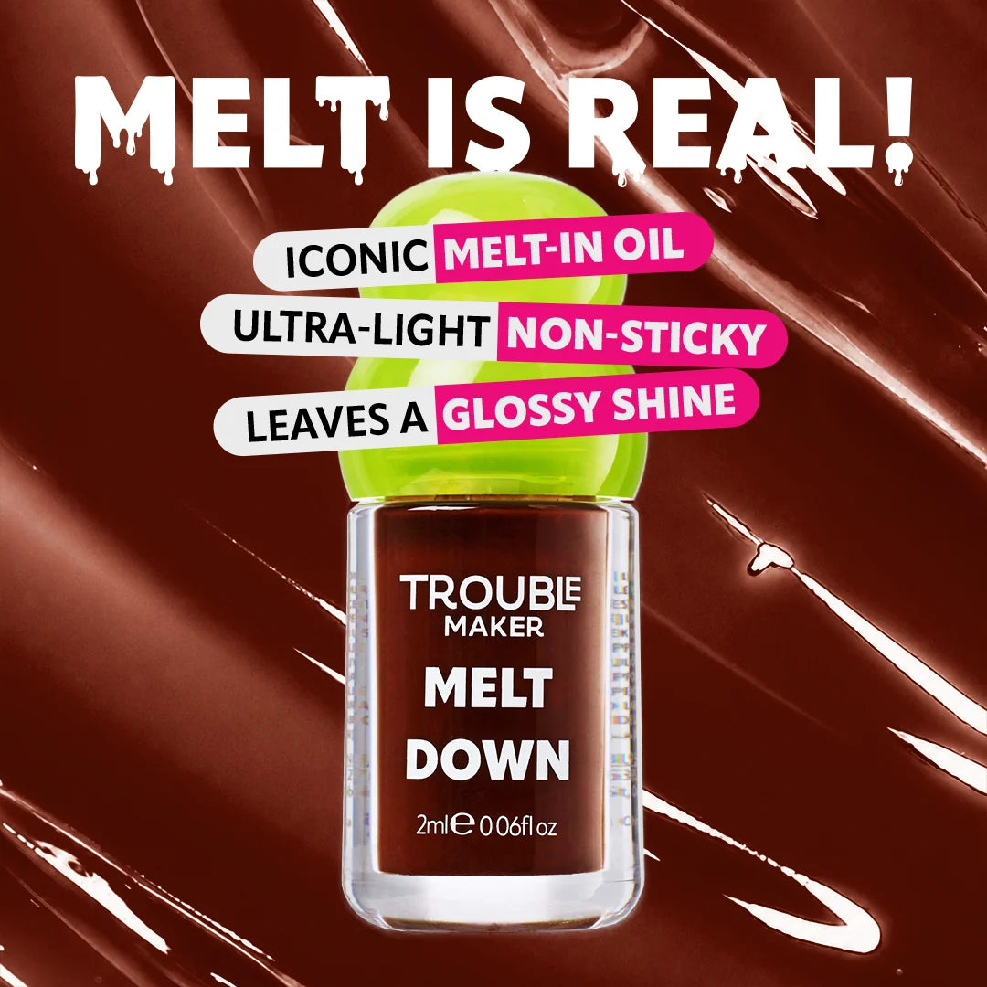 Trouble Maker Melt Down Lip Oil Snapper Brown 4pc Set + 1 Full Size Product Worth 25% Value Free