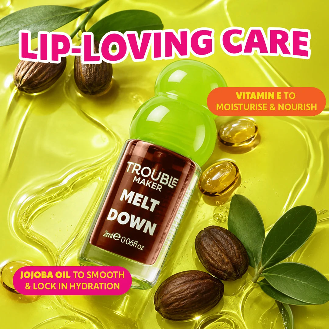Trouble Maker Melt Down Lip Oil Snapper Brown 4pc Set + 1 Full Size Product Worth 25% Value Free