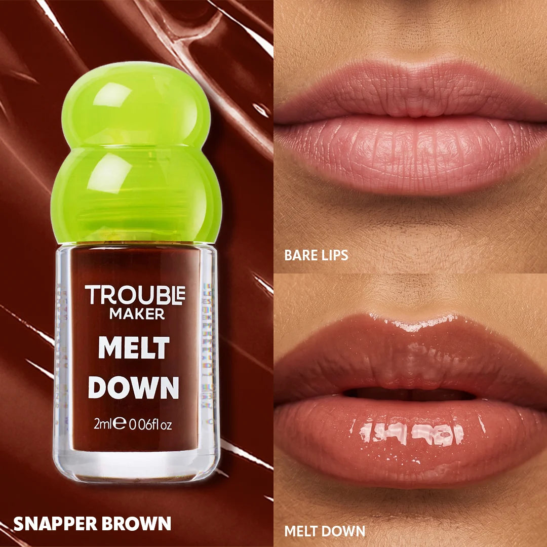 Trouble Maker Melt Down Lip Oil Snapper Brown 4pc Set + 1 Full Size Product Worth 25% Value Free