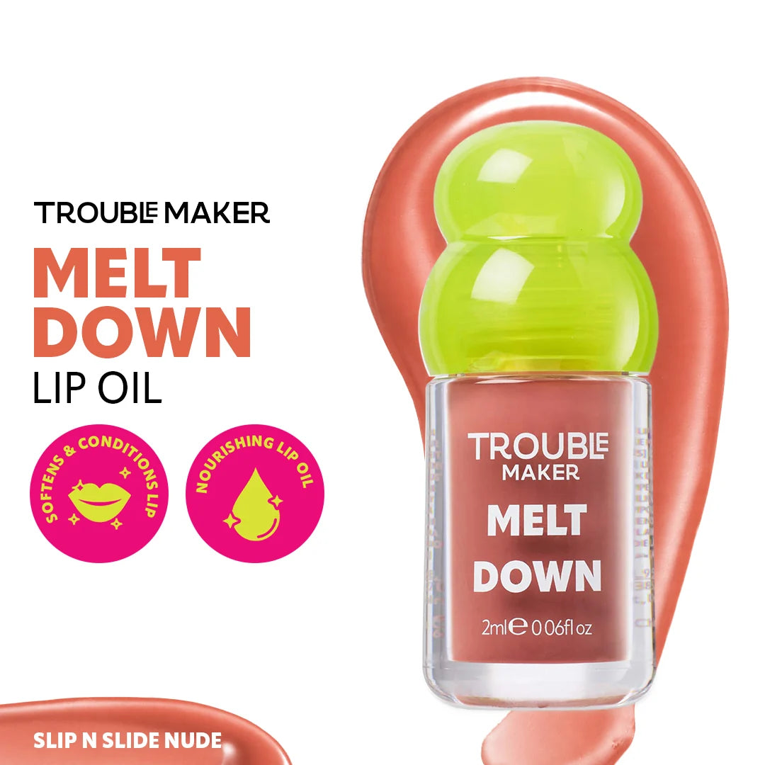 Trouble Maker Melt Down Lip Oil Slip n Slide Nude 4pc Set + 1 Full Size Product Worth 25% Value Free