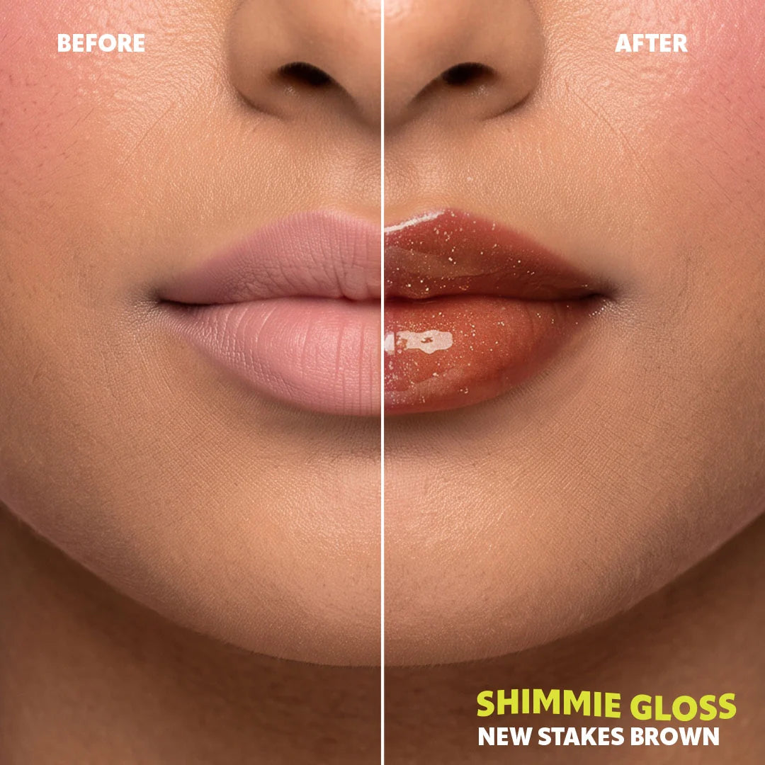 Trouble Maker Shimmie Gloss New Stakes Brown 4pc Set + 1 Full Size Product Worth 25% Value Free