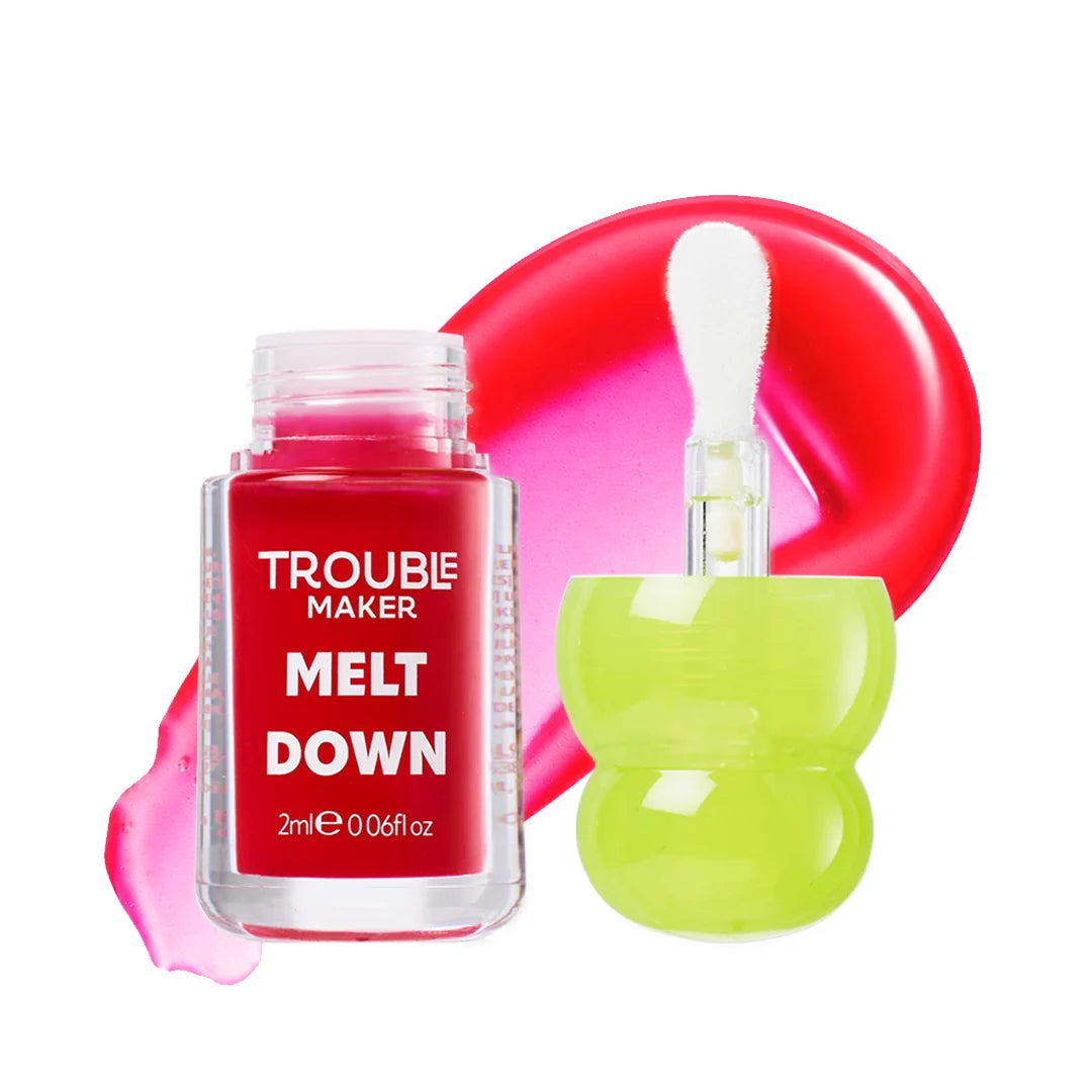 Trouble Maker Melt Down Lip Oil Overload Pink 4pc Set + 1 Full Size Product Worth 25% Value Free