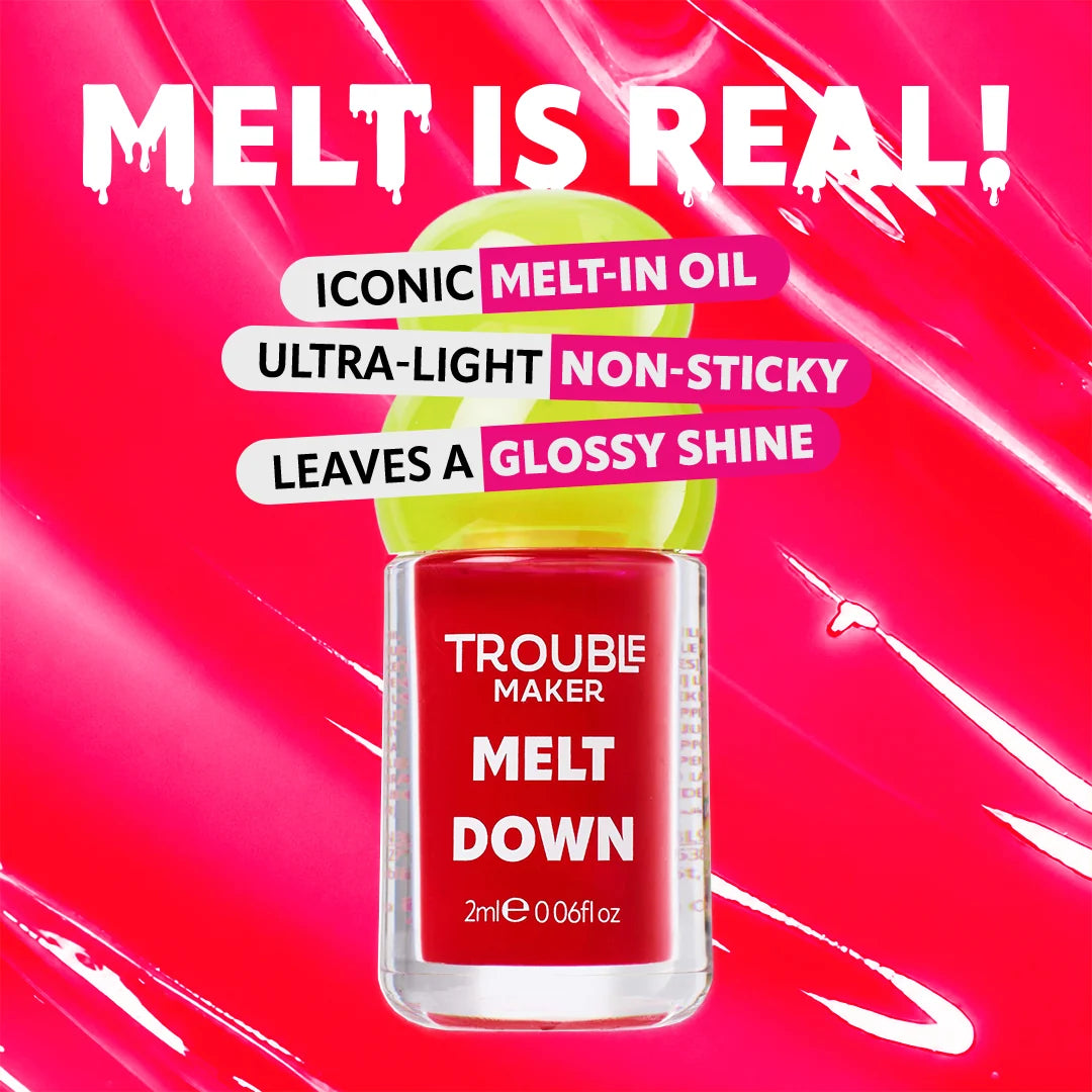 Trouble Maker Melt Down Lip Oil Overload Pink 4pc Set + 1 Full Size Product Worth 25% Value Free