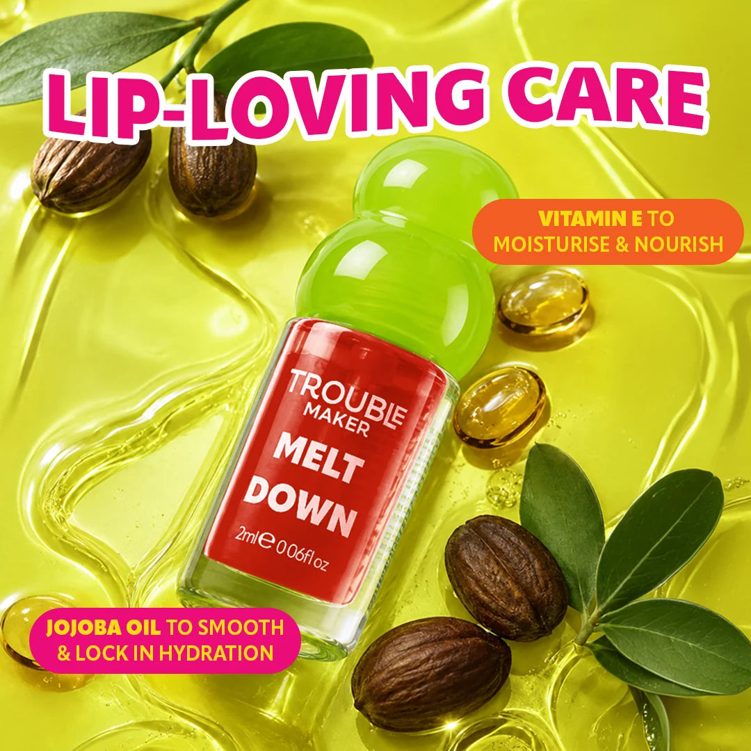 Trouble Maker Melt Down Lip Oil Overload Pink 4pc Set + 1 Full Size Product Worth 25% Value Free